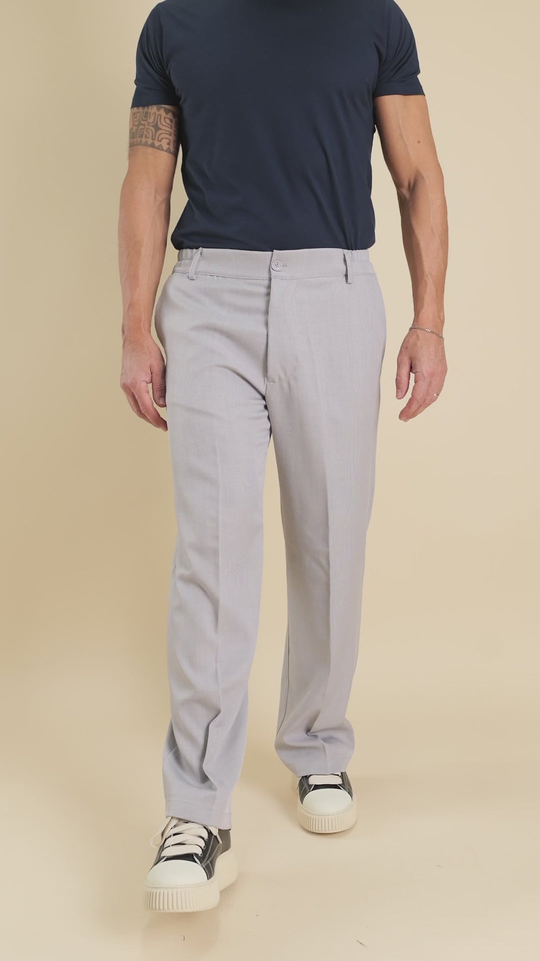 Pantalone palazzo taglio dritto con molla sul retro - Grigio