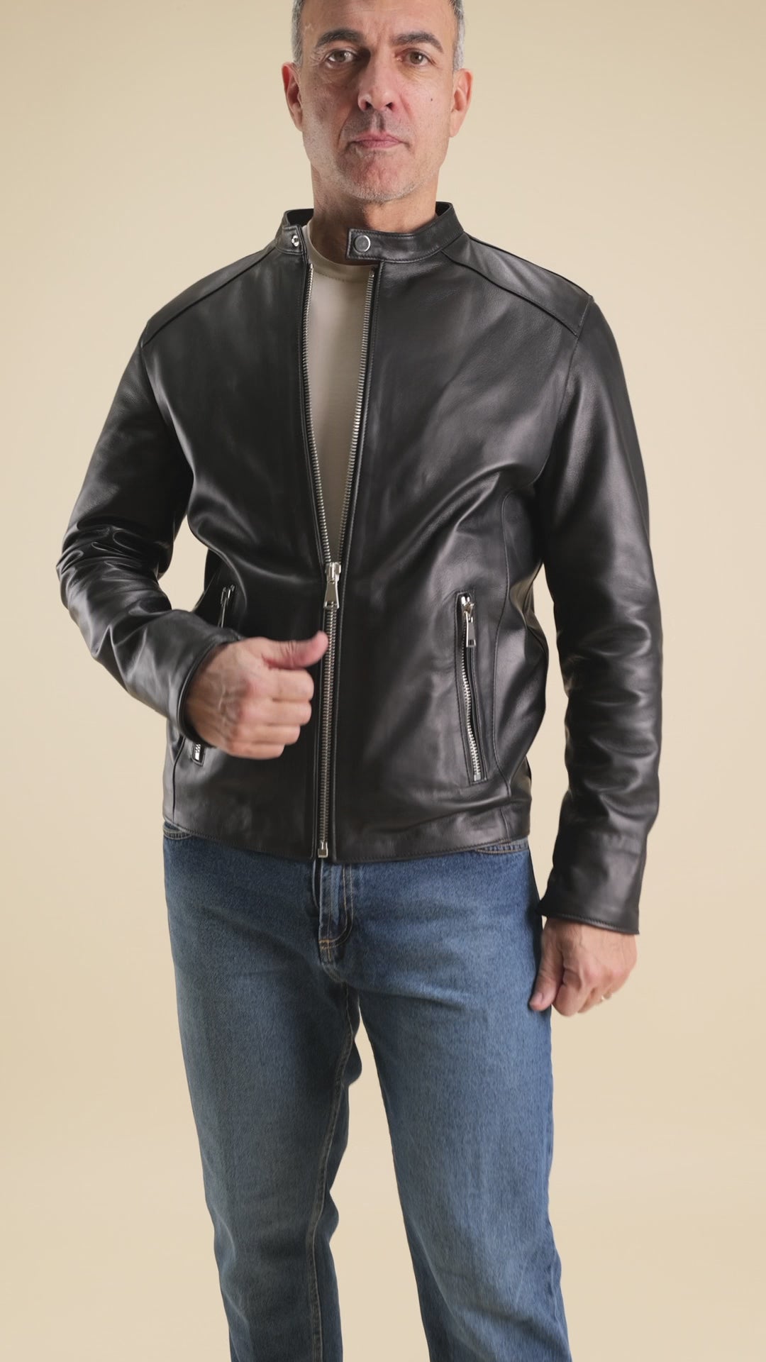 Biker in Vera Pelle - Nero