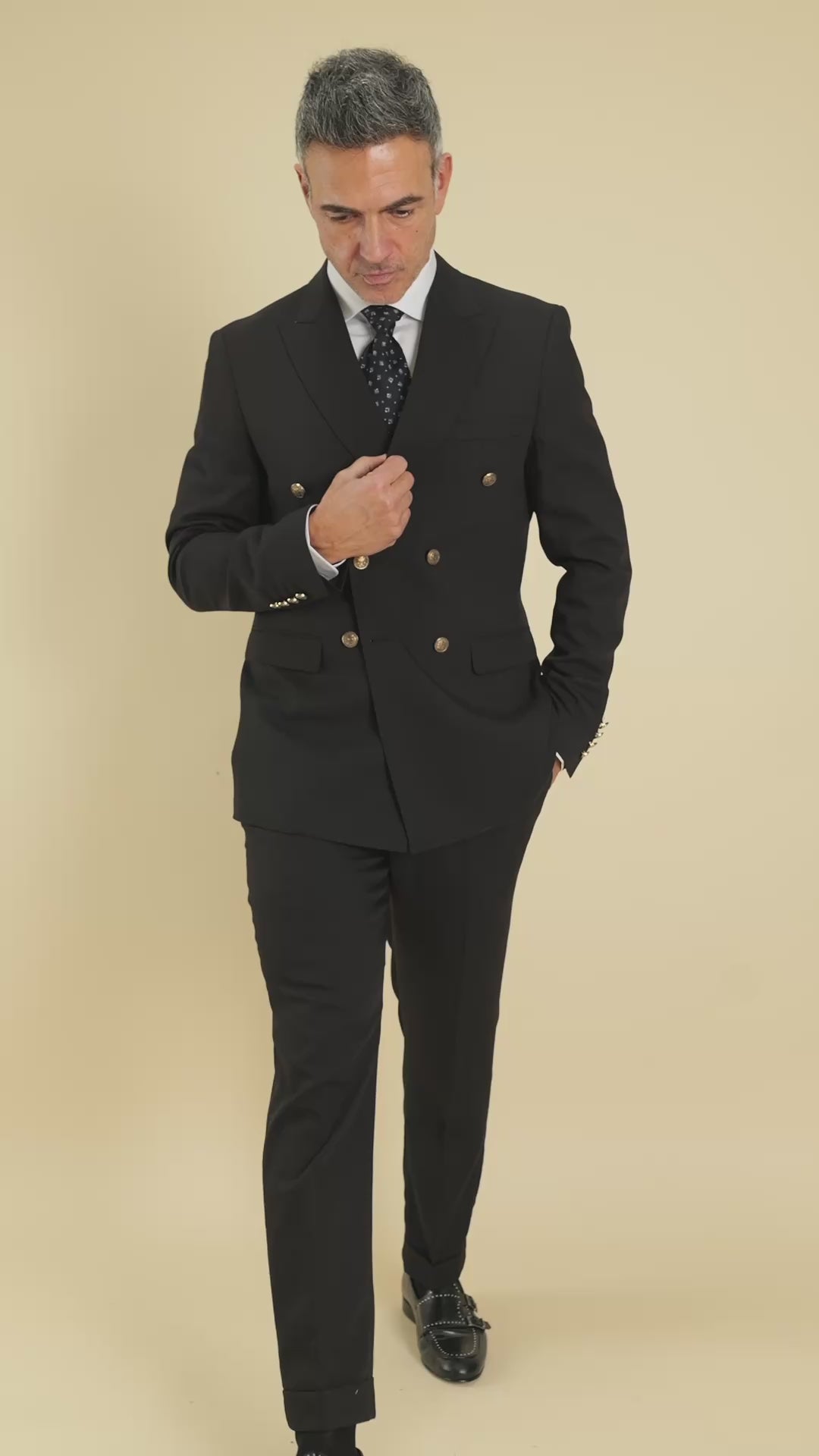 Abito doppio petto bottoni oro - Nero