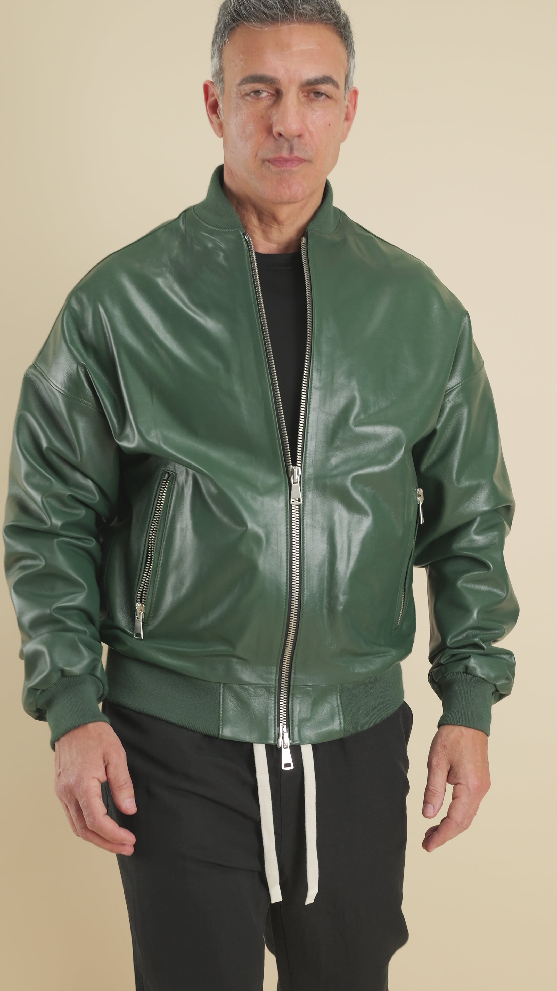 Bomber oversize in Vera Pelle - Verde