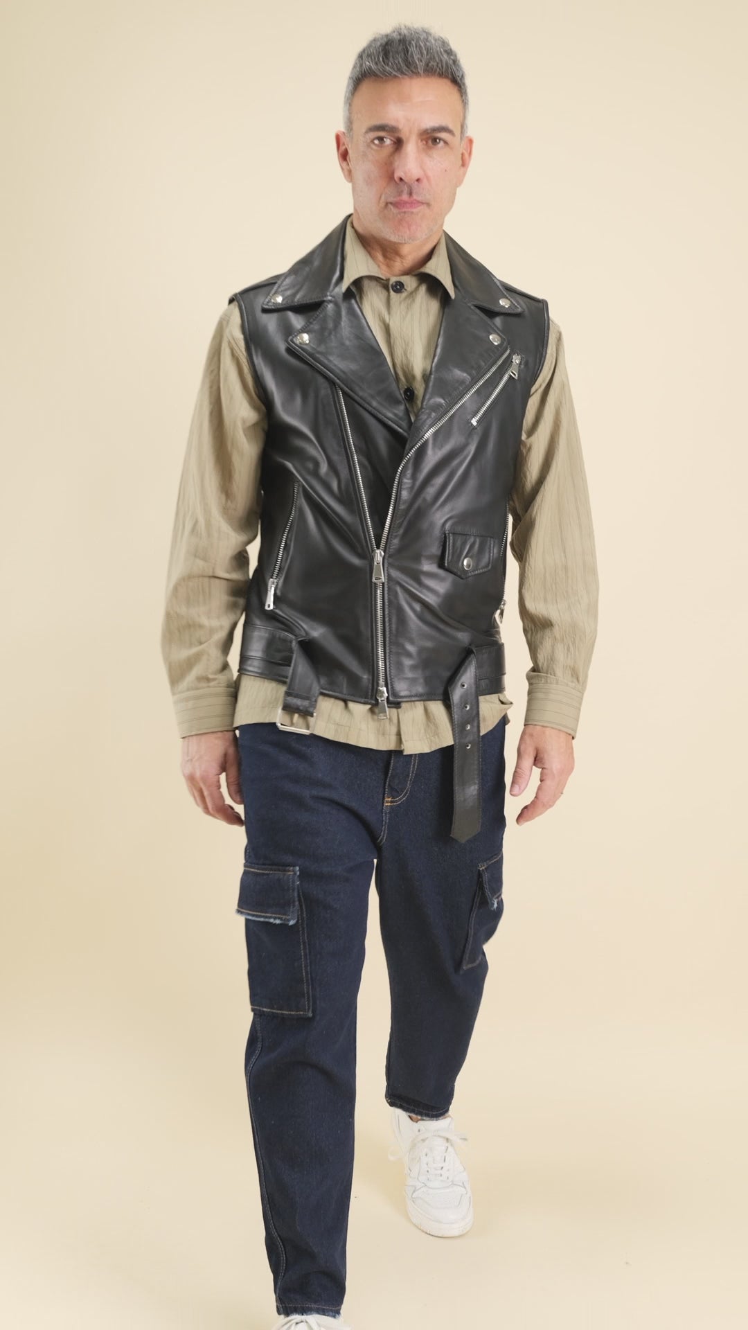 Chiodo Smanicato in Vera Pelle - Nero