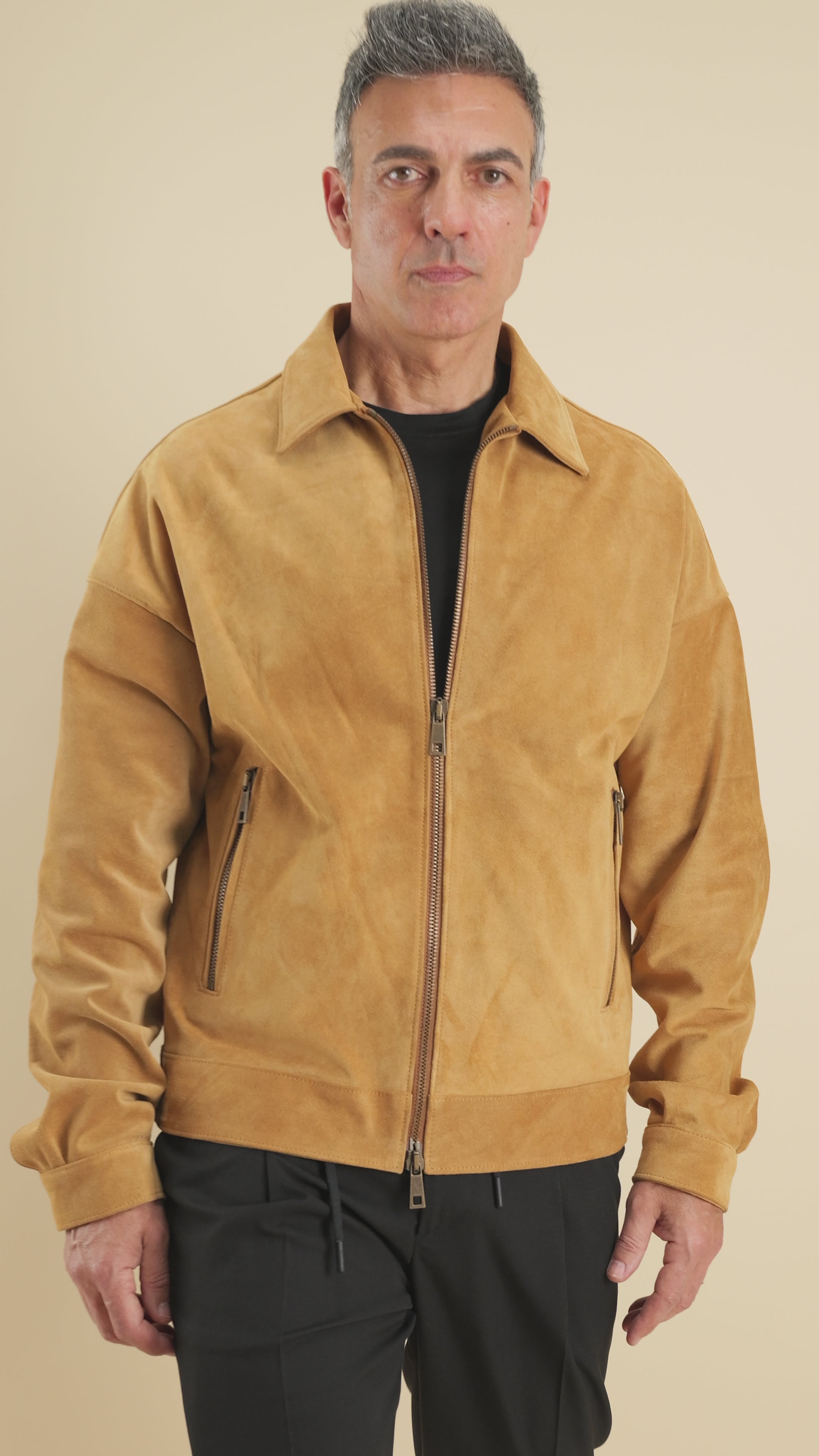 Giacca in vera pelle crosta - Camel