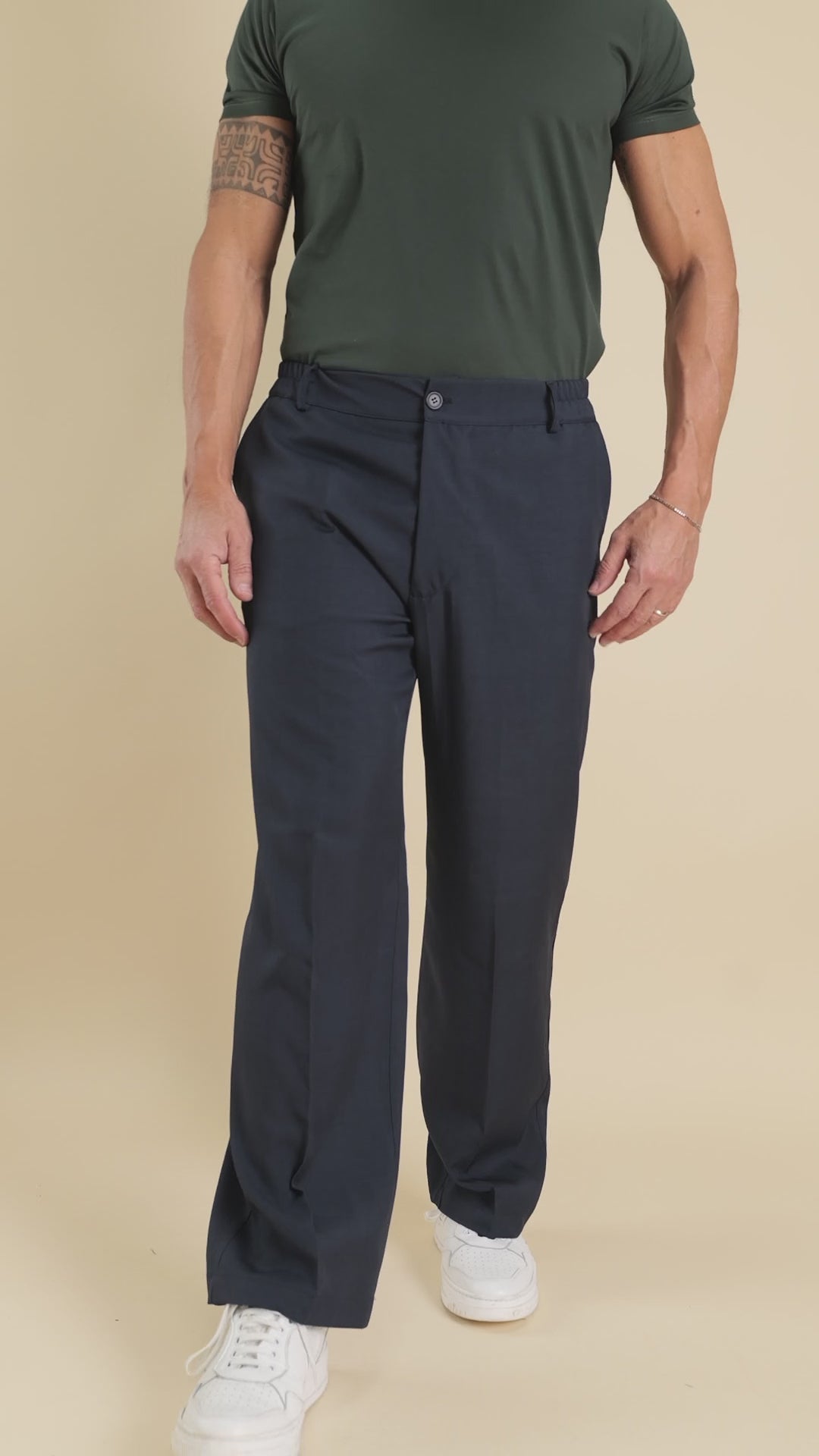 Pantalone palazzo taglio dritto con molla sul retro - Blu